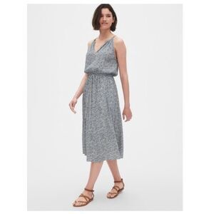 GAP Women's Blue Floral Halter‎ V-Neck Sleeveless Pullover Midi Dress Size M